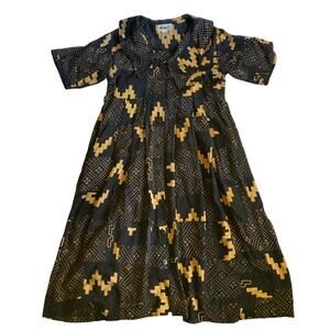 VTG We Be Bop Shirt Dress Large Black Gold Sun Moon Celestial Midi Artsy Modest